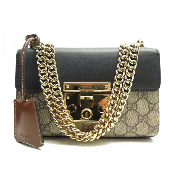 NEUF SAC A MAIN GUCCI PADLOCK GG 409487 TOILE GG & CUIR BANDOULIERE CLUTCH 1850€