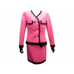 ENSEMBLE CHANEL VESTE + JUPE TAILLEUR TAILLE M 40 FUSHIA NOEUD TAILOR SUIT 9300€