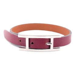 BRACELET HERMES BEHAPI T 17 A 19 CM PALLADIE CUIR BORDEAUX LEATHER BANGLE 320€