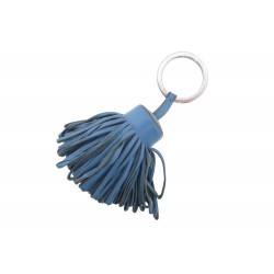 PORTE CLES HERMES CARMEN EN CUIR AGNEAU BLEU POMPON HOLDER KEY RING 246€