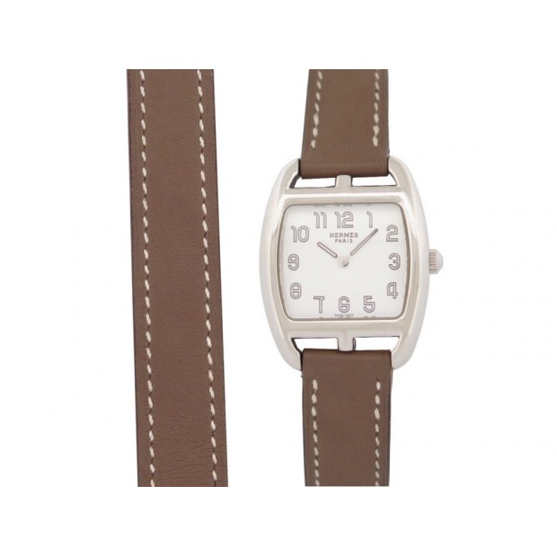 MONTRE HERMES CAPE COD TONNEAU CT1.210 ACIER CUIR DOUBLE TOUR QUARTZ WATCH 2200€