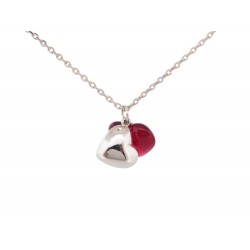 NEUF COLLIER BACCARAT DEUX COEURS 40-45 ARGENT MASSIF CRISTAL ROUGE SILVER 460€