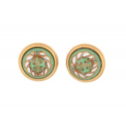 VINTAGE BOUCLES D'OREILLES HERMES CLIPS EN EMAIL VERT DORE GREEN GOLDEN EARRINGS