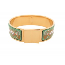 BRACELET HERMES CLIC CLAC 18 IMPRIME VERT EN EMAIL DORE GREEN GOLDEN STRAP 635€