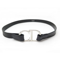 CEINTURE CHRISTIAN DIOR BOUCLE LOGO CD T 85 EN CUIR NOIR BLACK LEATHER BELT 490€