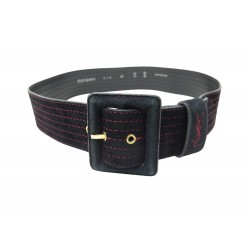 VINTAGE CEINTURE YVES SAINT LAURENT LOGO YSL T80 EN DAIM ET CUIR NOIR BELT 425€