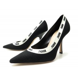 NEUF CHAUSSURES DIOR ESCARPINS J'ADIOR KCP708SEC 38.5 TOILE NOIR PUMP SHOES 890€