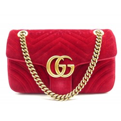 SAC A MAIN GUCCI GG MARMONT MM 443496 BANDOULIERE EN VELOURS ROUG HAND BAG 2000€