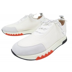 NEUF CHAUSSURES HERMES ADDICT H201464 42.5 BASKETS SNEAKERS TOILE & CUIR 675€