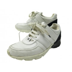 CHAUSSURES CHANEL BASKETS CC TRAINER SNEAKERS G31711 40.5 CUIR BLANC SHOES 1300€