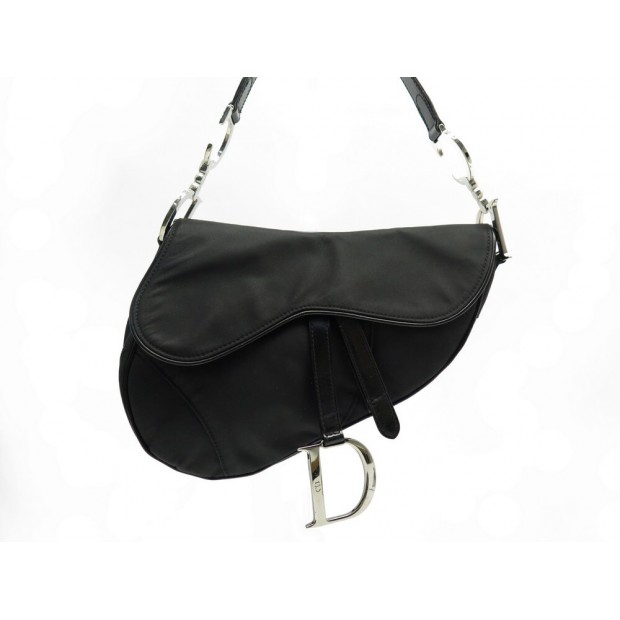 SAC A MAIN CHRISTIAN DIOR SADDLE EN TOILE NYLON NOIR PURSE CANVAS HAND BAG 2100€