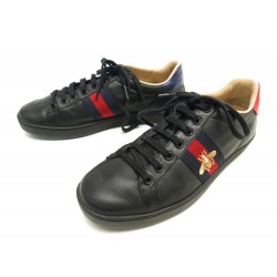 CHAUSSURES GUCCI BASKETS ACE BRODEES 429446 37 IT 38 FR CUIR NOIR SNEAKERS 620€