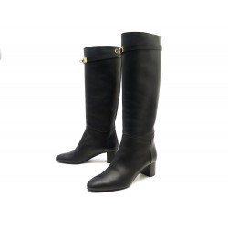 NEUF CHAUSSURES HERMES BOTTES CAVALIERES STORY 50 H212125Z 38.5 CUIR NOIR BOOTS