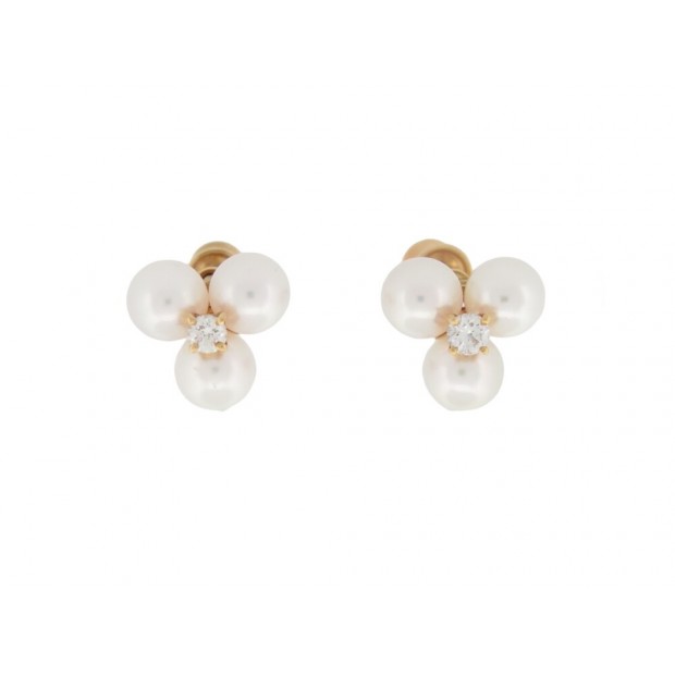 VINTAGE BOUCLES D'OREILLE MIKIMOTO 945M PERLES EN OR JAUNE 18K ET DIAMANTS 1990€