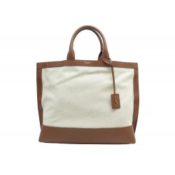 SAC A MAIN CABAS SAINT LAURENT SHOPPING ET CUIR BEIGE 619757 CANVA HANDBAG 1450€