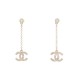 NEUF BOUCLES D'OREILLES CHANEL LOGO CC & SRASS PENDANTE METAL DORE EARRING 790€