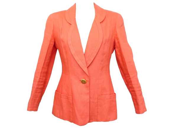 veste chanel t 38 m en lin saumon tailleur bouton dore