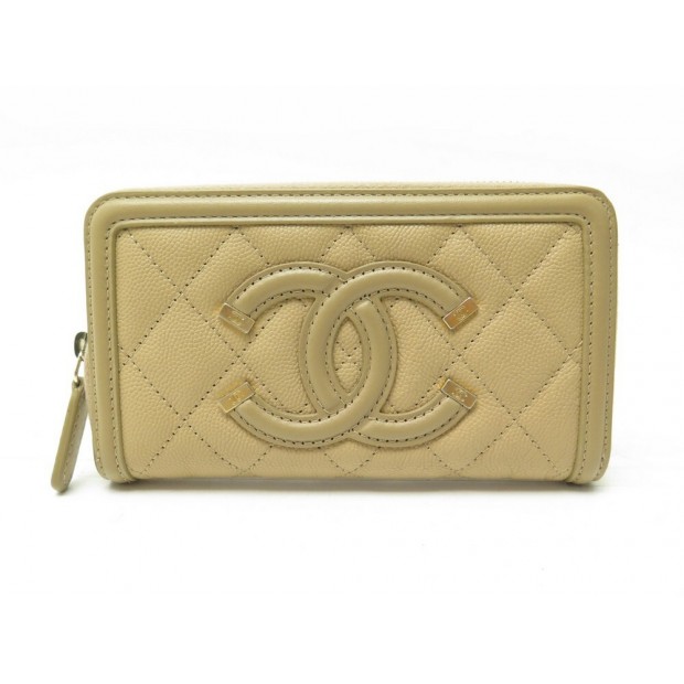 NEUF PORTEFEUILLE CHANEL LONG FILIGRANE LOGO CC EN CUIR CAVIAR MATELASSE 980€