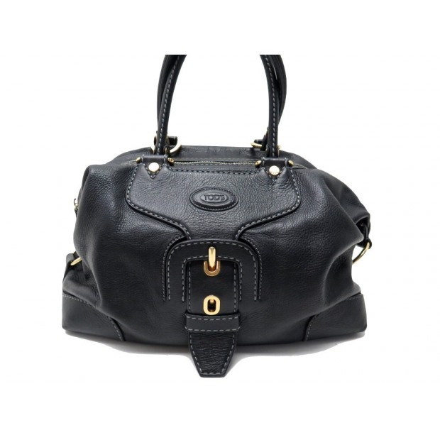 SAC A MAIN TOD'S EN CUIR GRAINE NOIR PORTE EPAULE BLACK LEATHER HAND BAG 1900€