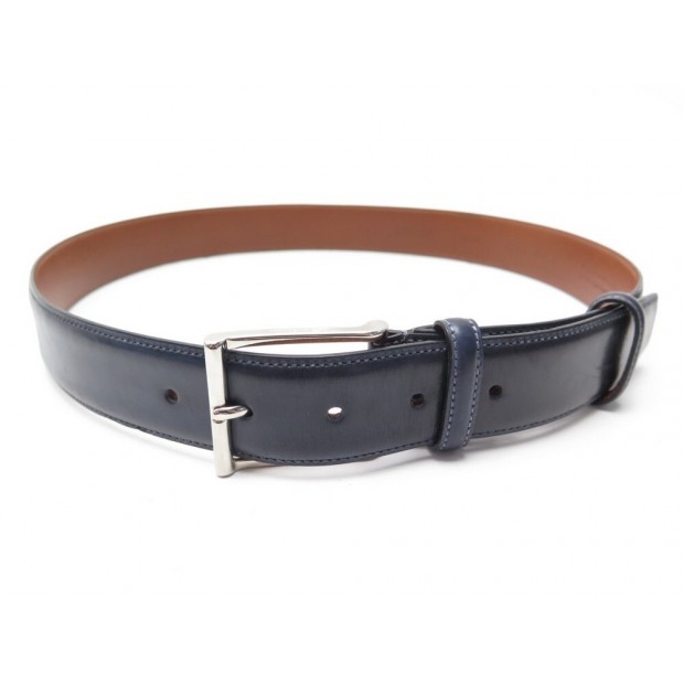 CEINTURE SANTONI TAILLE 90 REGLABLE CUIR BLEU MARINE NAVY BLUE LEATHER BELT 250€