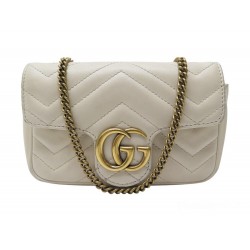 SAC A MAIN GUCCI 476433 SUPER MINI GG MARMONT EN CUIR CREME LEATHER HANDBAG 980€