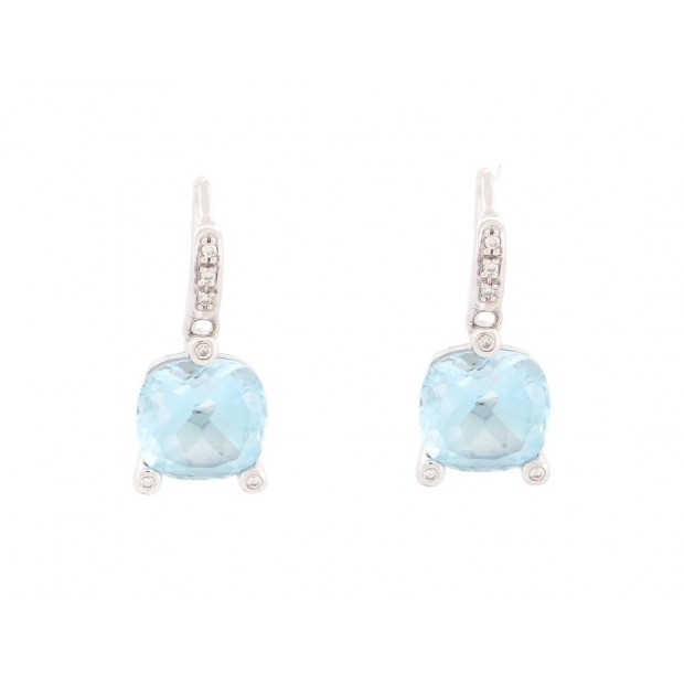 NEUF BOUCLES D'OREILLES POIRAY FILLE ANTIK OR BLANC 18K & TOPAZE EARRINGS 3500€