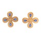 VINTAGE BOUCLES D'OREILLES YVES SAINT LAURENT FLEURS PIERRES BLEUES GOLD EARRING