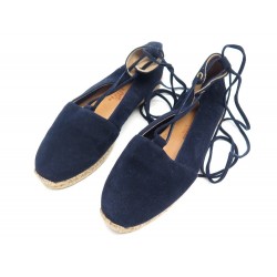 NEUF CHAUSSURES HERMES ESPADRILLES A LACETS EN DAIM BLEU MARINE 36 SHOES 555€