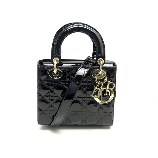 NEUF SAC A MAIN CHRISTIAN DIOR LADY SMALL BANDOULIERE CUIR VERNI HAND BAG 4800€