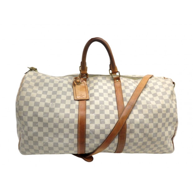 SAC DE VOYAGE LOUIS VUITTON KEEPALL BANDOULIERE 55 TOILE DAMIER AZUR BAG 2200€