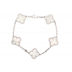 NEUF BRACELET VAN CLEEF & ARPELS ALHAMBRA VINTAGE 5 MOTIFS 18 CM NACRE OR 4800€