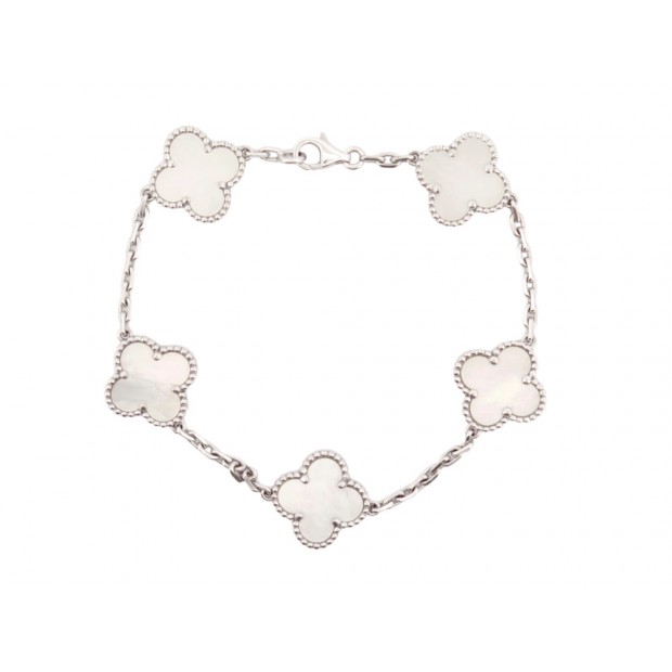 NEUF BRACELET VAN CLEEF & ARPELS ALHAMBRA VINTAGE 5 MOTIFS 18 CM NACRE OR 4800€