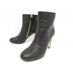 CHAUSSURES BOTTINES CHANEL G29301 37 EN CUIR & PERLES PEARLS ANKLE BOOTS 1700€