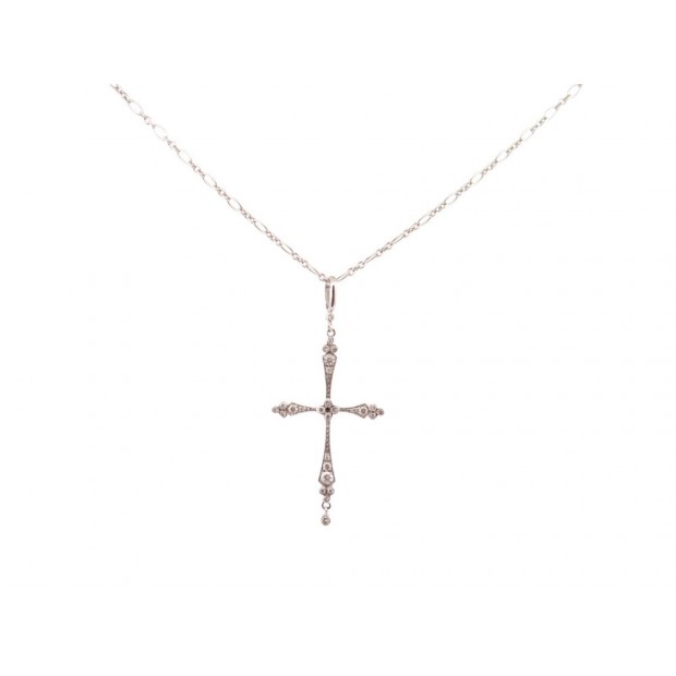 COLLIER PENDENTIF STONE PARIS DEEVA OR BLANC 18K & DIAMANTS 0.32CT PENDANT 2180€