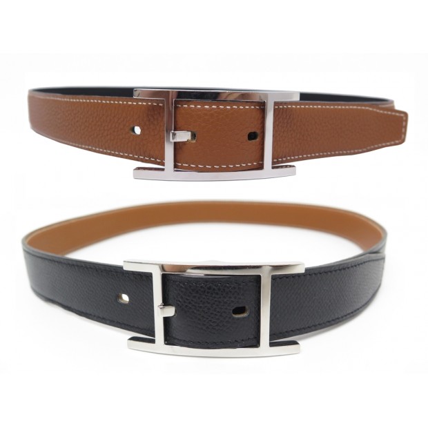 CEINTURE HERMES QUENTIN H054550CKAA105 REVERSIBLE EN CUIR NOIR ET GOLD BELT 780€