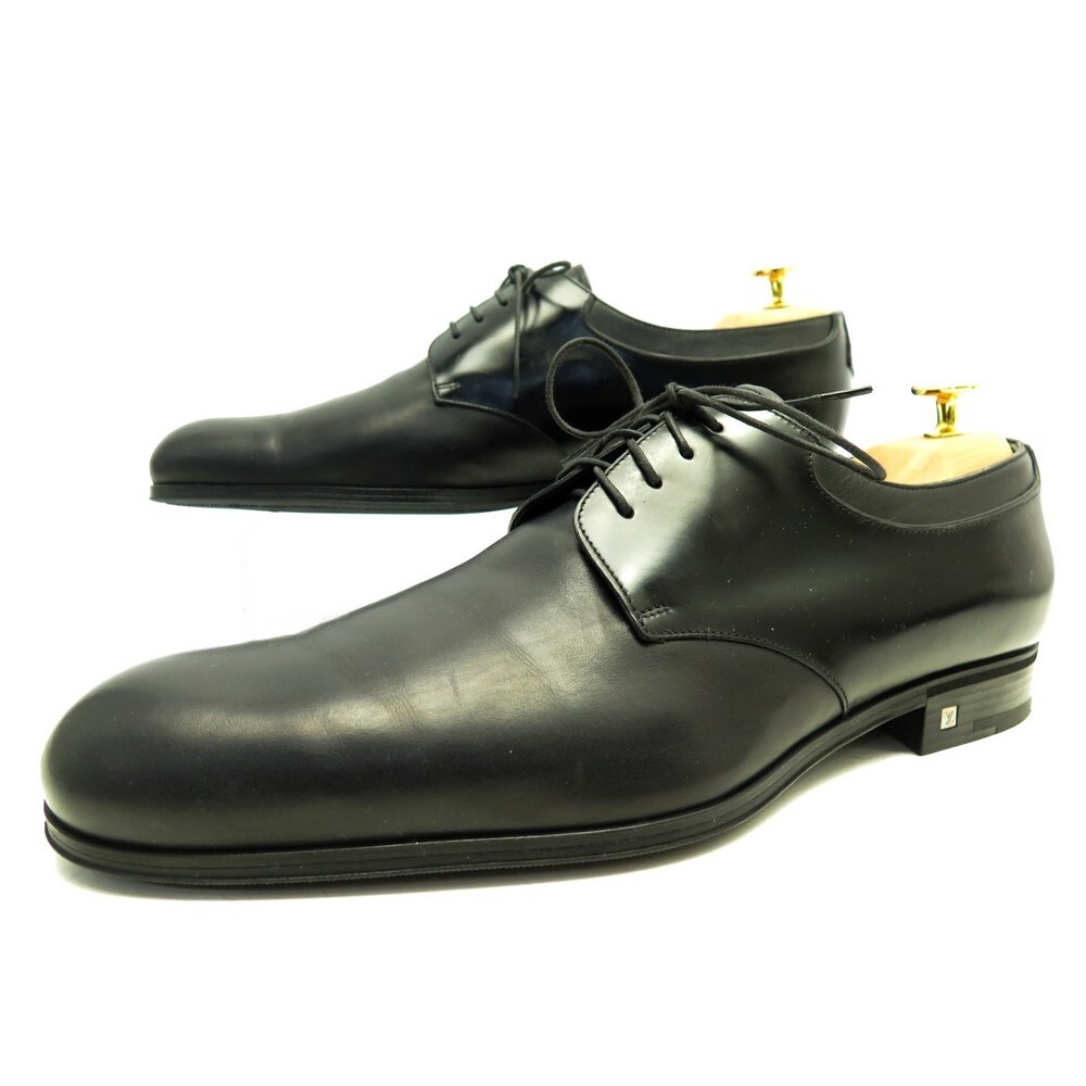 LOUIS VUITTON Lambskin Derby Lace Up Shoes 8 Black 215391