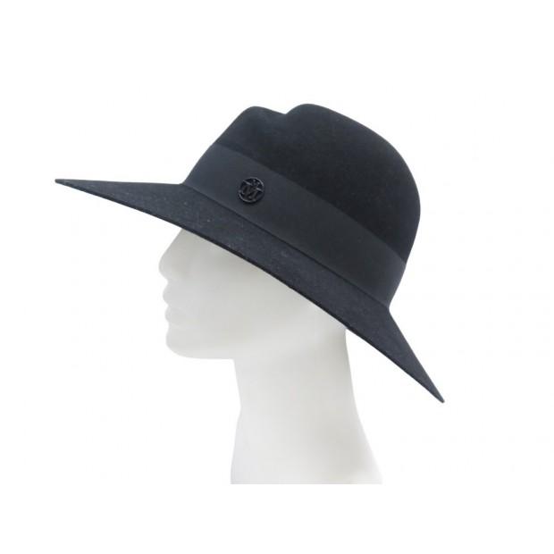 NEUF CHAPEAU MAISON MICHEL VIRGINIE M 58 CM EN FEUTRE NOIR BLACK FELT HAT 530€