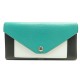 NEUF PORTEFEUILLE CELINE TRIFOLDED 105853 CUIR TURQUOISE NOIR BLANC WALLET 560€