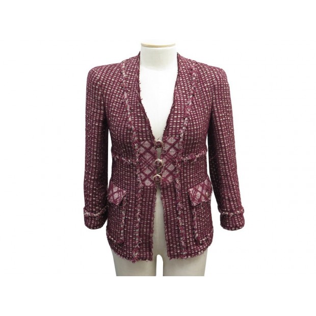 VESTE CHANEL B3393 2008 T 36 S EN TWEED PRUNE & VERT PLUM GREEN JACKET 6980€