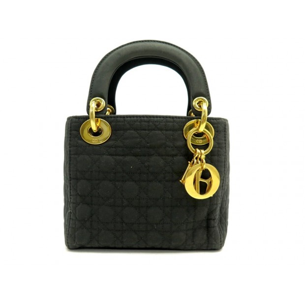 SAC A MAIN CHRISTIAN DIOR LADY MINI EN TOILE ET CUIR NOIR HAND BAG PURSE 4300€