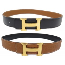 CEINTURE HERMES BOUCLE H DOREE 74 REVERSIBLE CUIR TOGO GOLD & BOX NOIR BELT 715€