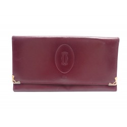 VINTAGE PORTEFEUILLE MUST DE CARTIER PORTE CHEQUIER EN CUIR BORDEAUX WALLET 700€