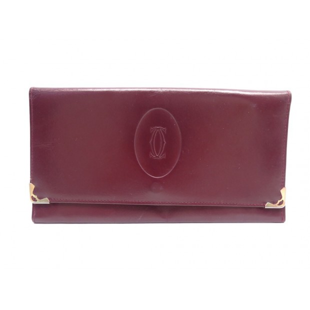 VINTAGE PORTEFEUILLE MUST DE CARTIER PORTE CHEQUIER EN CUIR BORDEAUX WALLET 700€