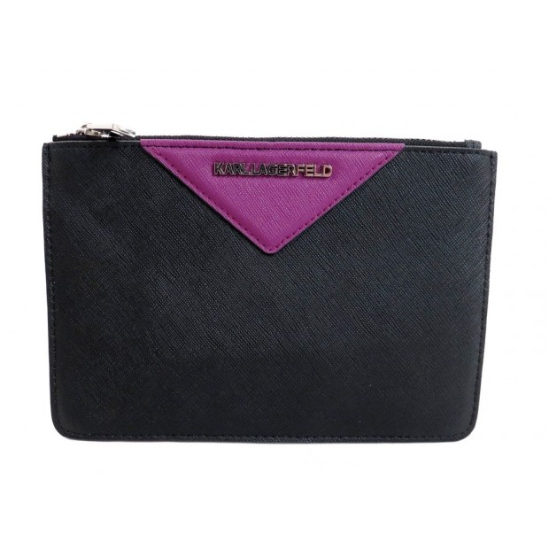 NEUF POCHETTE A MAIN KARL LAGERFELD KLASSIK EN CUIR NOIR SAC POUCH CLUTCH 95€