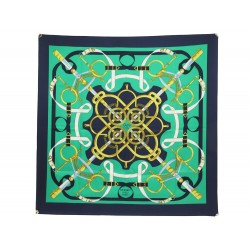 VINTAGE FOULARD HERMES EPERONS D'OR HENRI D'ORIGNY CARRE SOIE VERT SCARF 460€