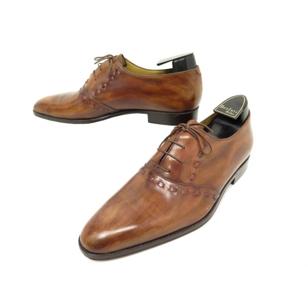 NEUF CHAUSSURES BERLUTI RICHELIEU 9 43 EN CUIR PATINE MARRON LEATHER SHOES 1860€