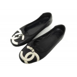 CHAUSSURES CHANEL BALLERINES CAMBON G24712 38 LOGO CC CUIR MATELASSE NOIR 690€