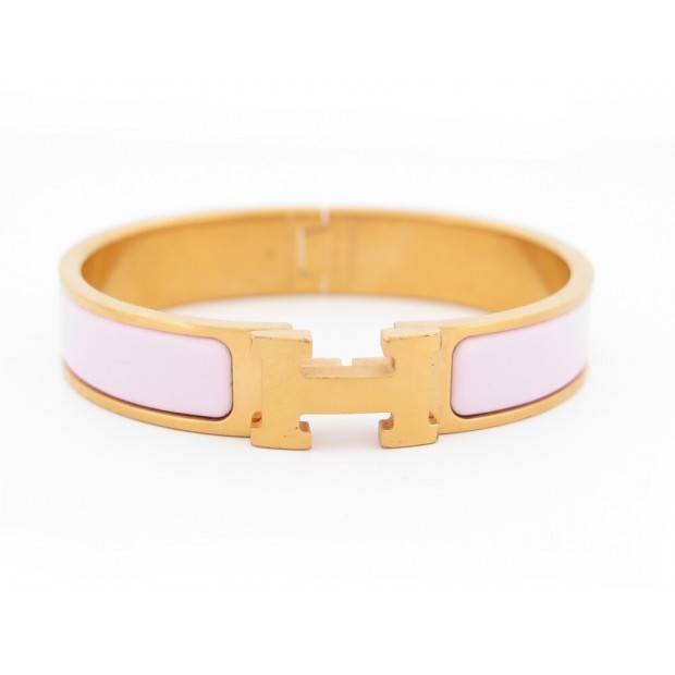 BRACELET HERMES CLIC H PM 16 CM EN EMAIL ROSE ET FINITION DORE BANGLE 615€