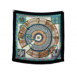 FOULARD HERMES CENT PLIS DES MIAO HONORE CARRE 90 EN SOIE BLEU SILK SCARF 460€