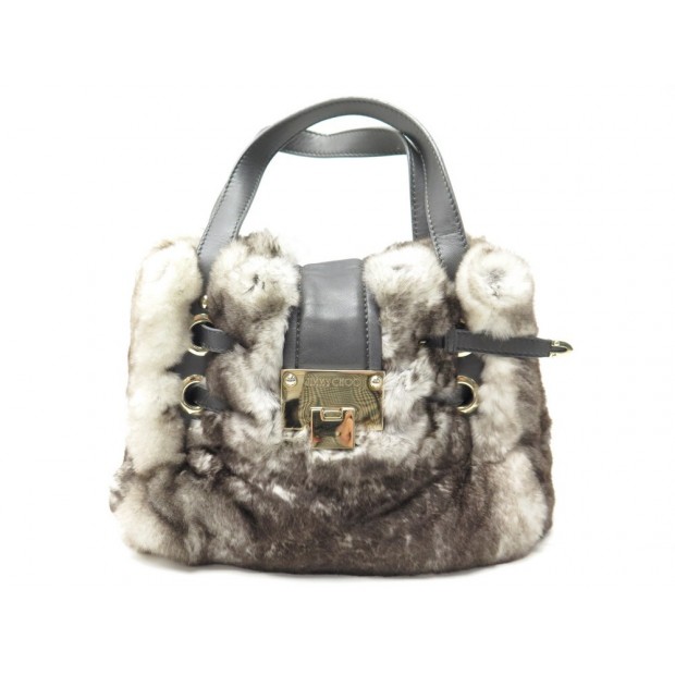 SAC A MAIN JIMMY CHOO FOURRURE DE CHINCHILLA BICOLORE BEIGE FUR RAMONA HAND BAG